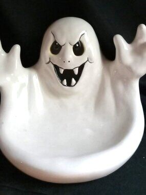 Handmade 1990's white ghost dish, ceramic, special order, SHIPS FREE